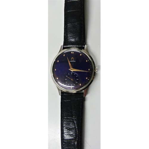 1623 - 1960's Vintage Omega Gents Wristwatch, Blue Face Gold Coloured Hands and Hour Markers, Subsidiary Se... 