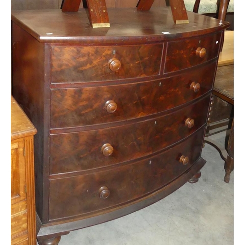 2348 - Victorian Mahogany Bow Front 2 Over 3 Drawer Chest.