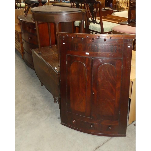 2350 - Oak Gate Leg Dining Table, Mahogany Corner Cabinet & Fold Over Tea Table.