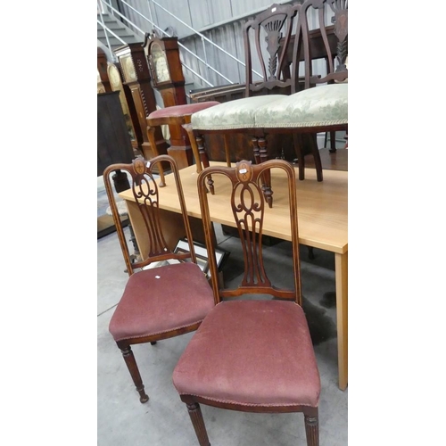 2353 - 4 Mahogany Inlaid Dining Chairs & A Dressing Stool.