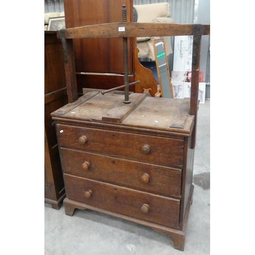 2357 - Antique Oak 3 Drawer Chest With Press.