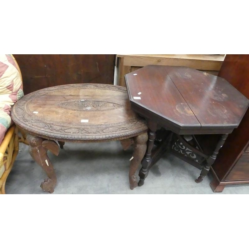 2427 - Carved Anglo Indian Centre Table & Mahogany Centre Table.