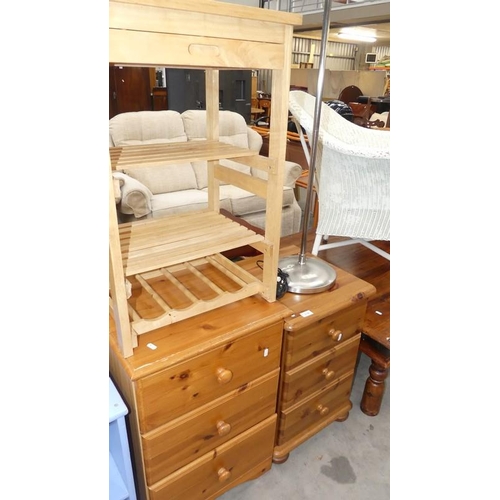 2738 - 2 Pine Bedsides, Kitchen Cabinet & Reading Lamp.