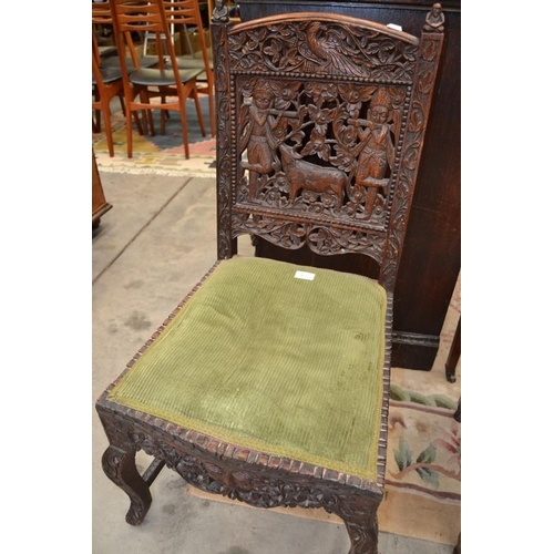 2872 - Anglo Indian Carved Oak Hall Chair