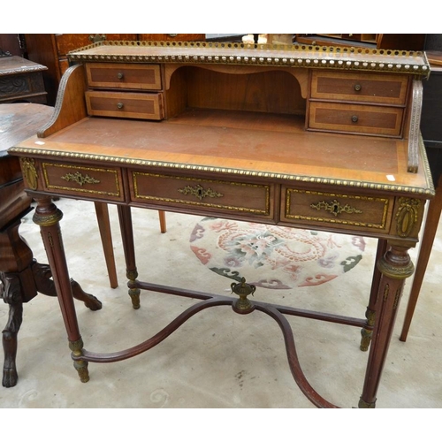 2880 - Mahogany Inlaid Writing Bureau with Brass Mounts & Gallery