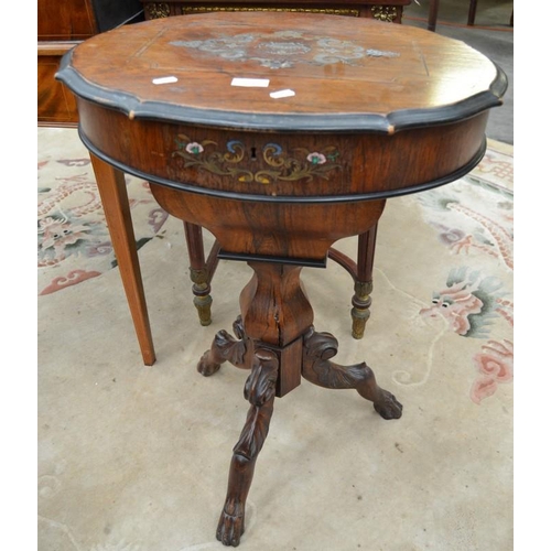 2881 - Victorian Rosewood Workbox with Brass, Silver & Enamel Inlay