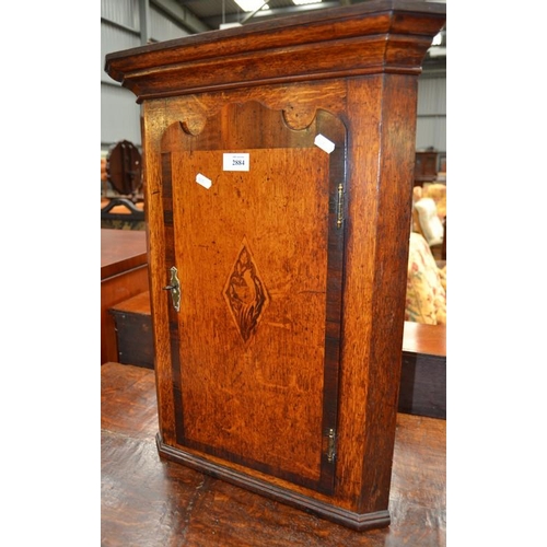 2884 - Oak, Mahogany Inlaid Corner Cabinet