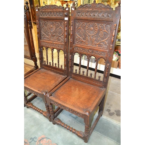 2898 - Pair Carved Oak Hall Chairs