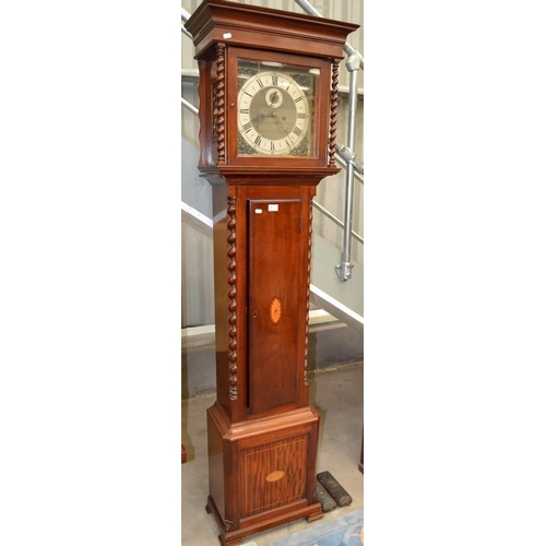 2901 - Mahogany Inlaid Longcase Clock - complete with pendulum & weights.