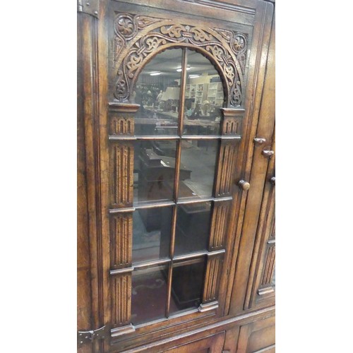 2888 - Carved Oak Glass Front Bookcase - approx Width 120cm x Depth 37cm & Height 183cm.