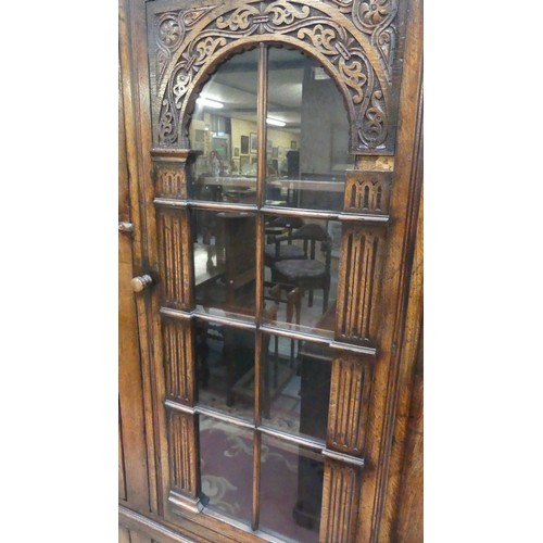 2888 - Carved Oak Glass Front Bookcase - approx Width 120cm x Depth 37cm & Height 183cm.