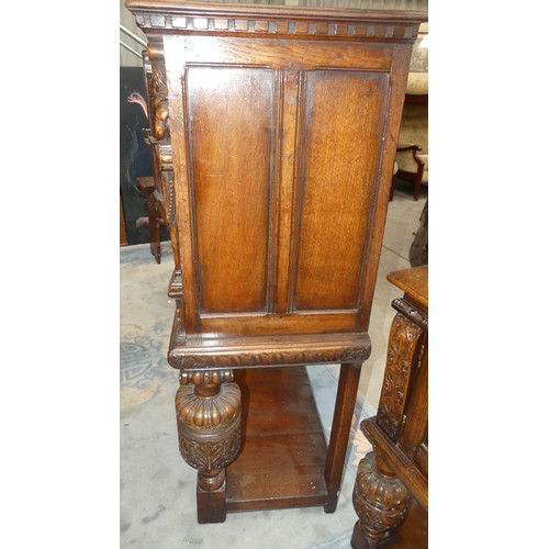 2890 - Carved Oak Inlaid Cupboard - Width 130cm x depth 48cm & Height 137cm.