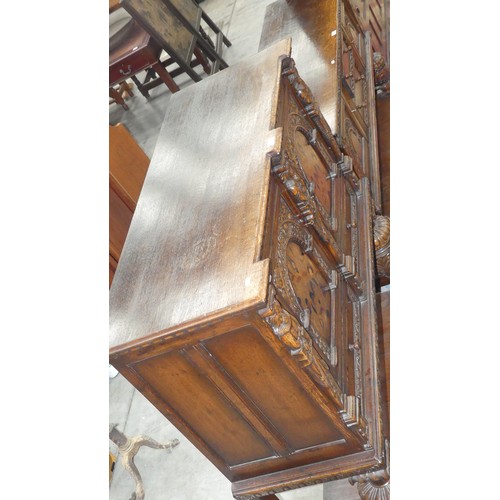 2890 - Carved Oak Inlaid Cupboard - Width 130cm x depth 48cm & Height 137cm.