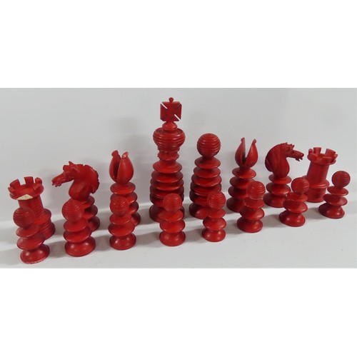 988 - Two Boxes of Stained Bone Chess Pieces.