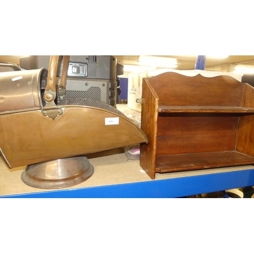 186 - Wooden Book Shelf & Brass Coal Hod.