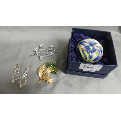 1006 - Porcelain Trinket Box & Costume Brooch etc.