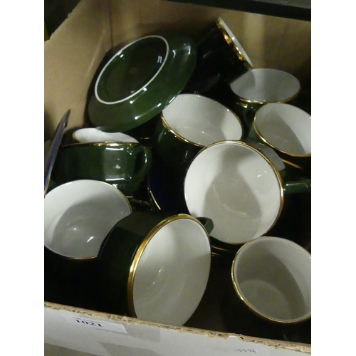 1021 - Box - Green & Gilt Coffee Set.