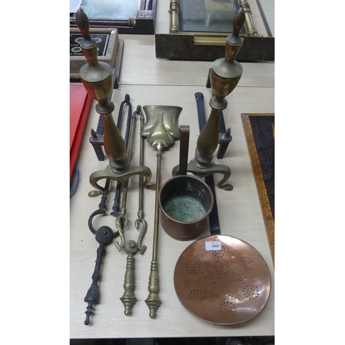 1060 - Fire Andirons, Fire Irons, Copper Chestnut Roasting Pan etc.