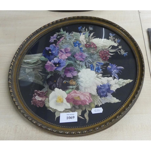 1069 - Framed Still Life Watercolour by Eva Savory Dated March 1924, measuring approx 30cm in diameter.