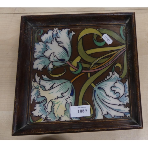 1089 - Framed Art Nouveau Glazed Pottery Tile.