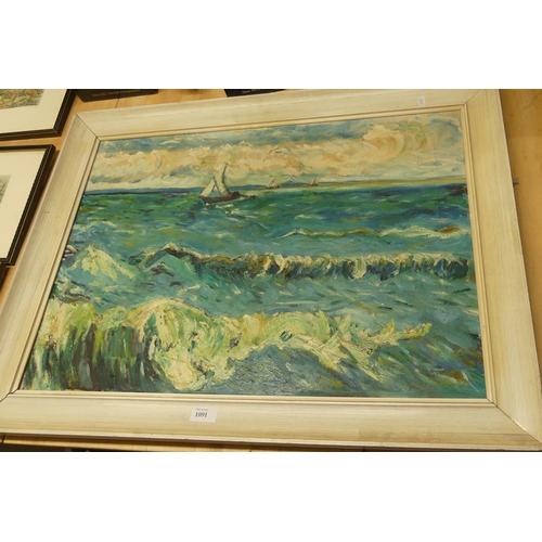 1091 - Framed Oil Painting - Seascape Signed WND, approx 70 x 49cm.