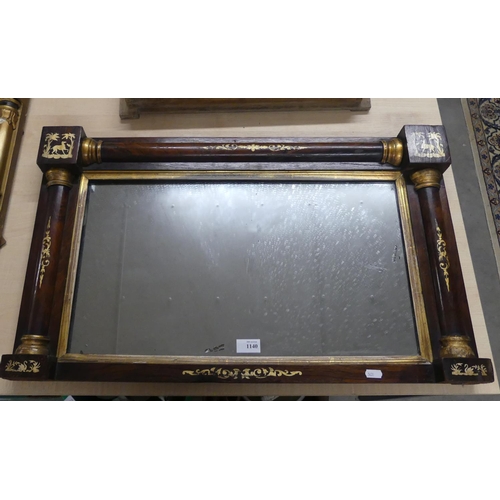 1140 - Small Rosewood Framed Over Mantel Mirror, measuring approx 74 x 45cm.