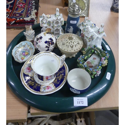 1172 - Tray Lot - Cottage Pastel Burners, Blue Jasper Sifter, Worcester Locke & Co Pot Pourri etc.