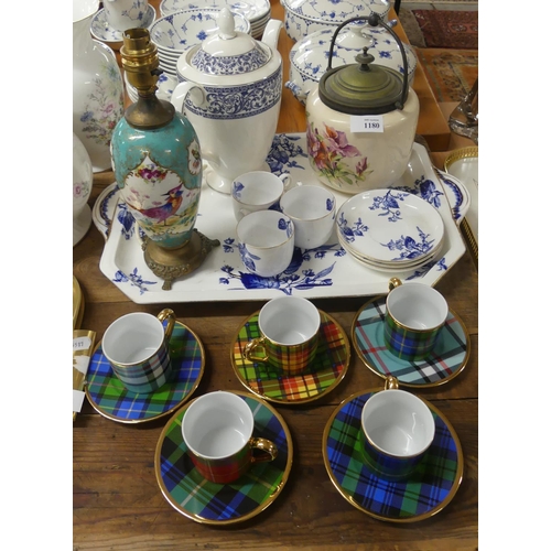 1180 - Royal Crown Derby B & W Tray with 3 Matching Cups & Saucers, Biscuit Barrel, Teapot etc.