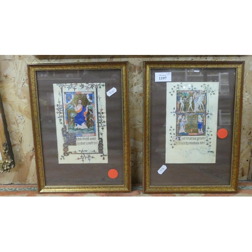 1197 - Two Framed Reproduction Vatican Gilded Bible Pages.