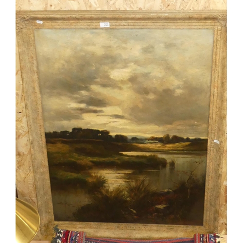 1205 - Large Victorian Oil Painting - River Landscape Dated 1881 Signed Samuel Kinnear, approx 75 x 100cm.