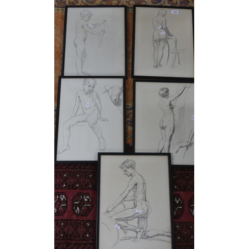 1208 - Five Framed Pencil Drawings - Nude Studies.