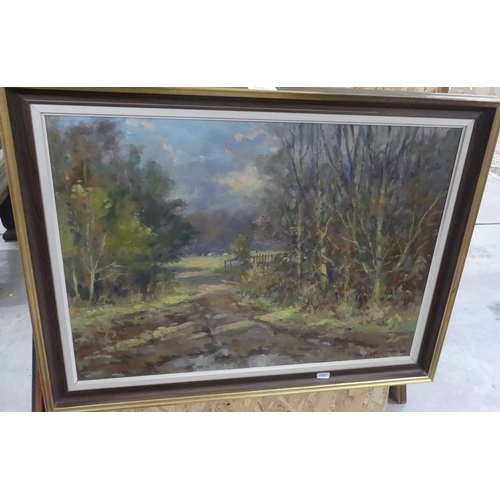 1217 - Framed Oil on Board Wooded Landscape, Signed J P Henderson 1980, approx 50 x 44cm.