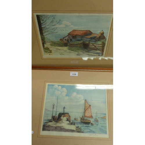 1228 - Vintage Pair of Signed Coloured Dry Point Etchings approx 28 x 21cm.