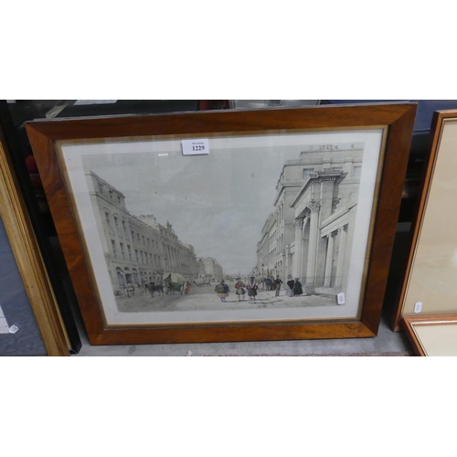 1229 - Antique Stipple Coloured Engraving of Waterloo Place Edinburgh in Rosewood Frame, approx 42 x 30cm.