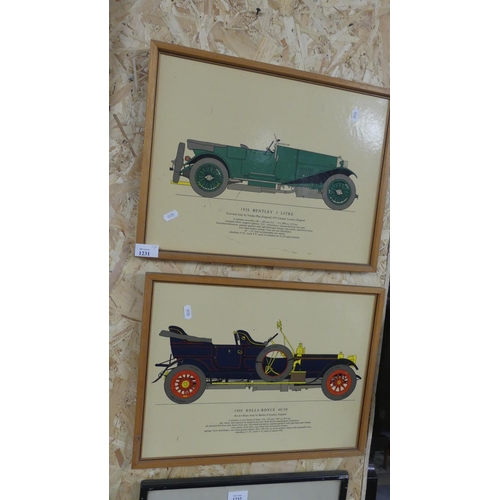 1231 - Pair of Vintage Car Prints - 1908 Rolls Royce & 1926 Bentley.