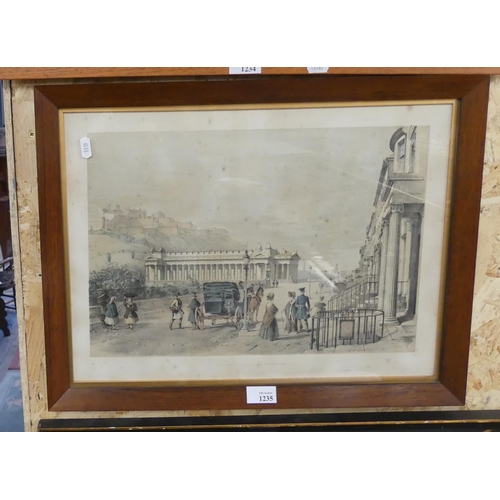 1235 - Antique Framed Print - Edinburgh Street Scene.