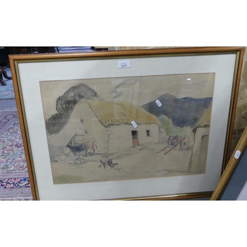 1237 - Framed Watercolour - Highland Croft Signed J. E. Slater, measuring approx 57 x 37cm.