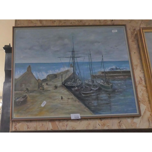 1239 - Amateur Oil on Board - Harbour Scene, aprpox 51 x 40cm.