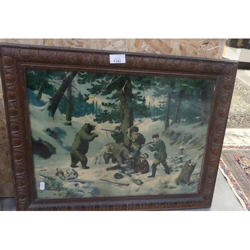 1242 - Framed Continental Lithograph Print - Bear Hunting.