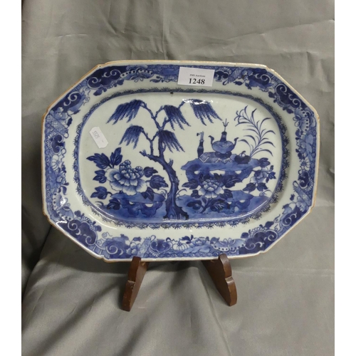 1248 - Chinese Underglazed Blue Meat Plate, approx 31 x 23cm.