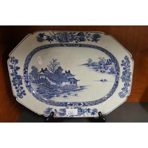 1251 - Antique Chinese Underglazed Blue Ashet, approx 37 x 28cm.