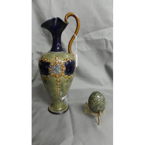 1261 - Doulton Stoneware Ewer & Polished Stone Egg on Stand.