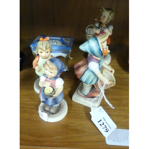 1279 - Four Hummel Figures & Noritake Trinket Box.