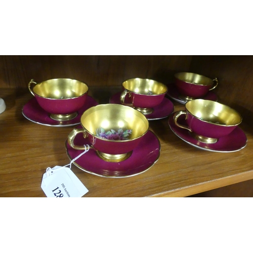 1280 - Five Paragon Gilded China Demi-tasse Cabinet Cups & Saucers.