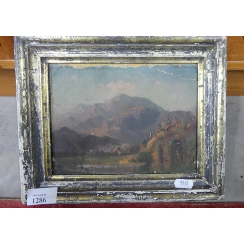 1286 - Small Antique Framed Oil Painting (Seems to depict a Battle Scene) approx 20 x 15cm.