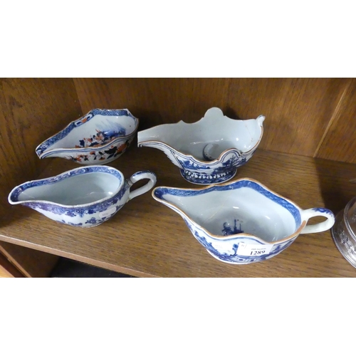 1289 - Four Antique Chinese Export Porcelain Sauceboats.