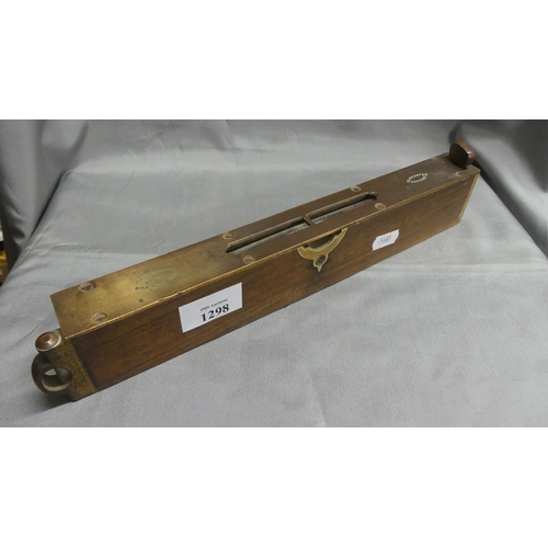 1298 - Unusual Vintage Brass Mounted Hardwood Rabone & Sons Level.