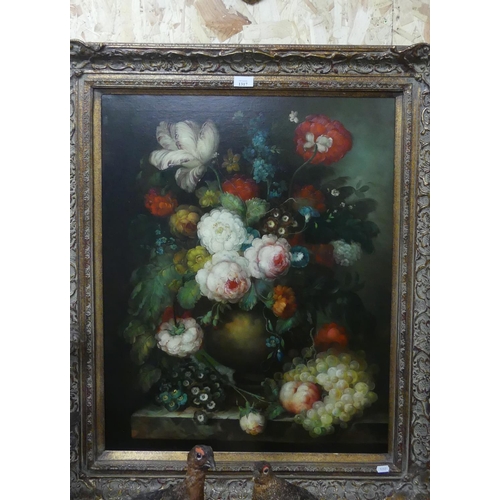 1317 - Framed Oliograph, Floral Still Life, signed L. Martin, approx 60 x 75cm.