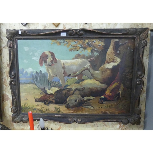 1318 - Framed Oil Painting - Hunting Dog & Quarry Signed F. R. Eteve 1928, approx 83 x 56cm.