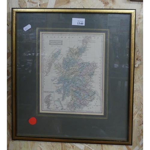 1340 - 19th Century lithograph Map of Scotland, approx 19 x 25cm.